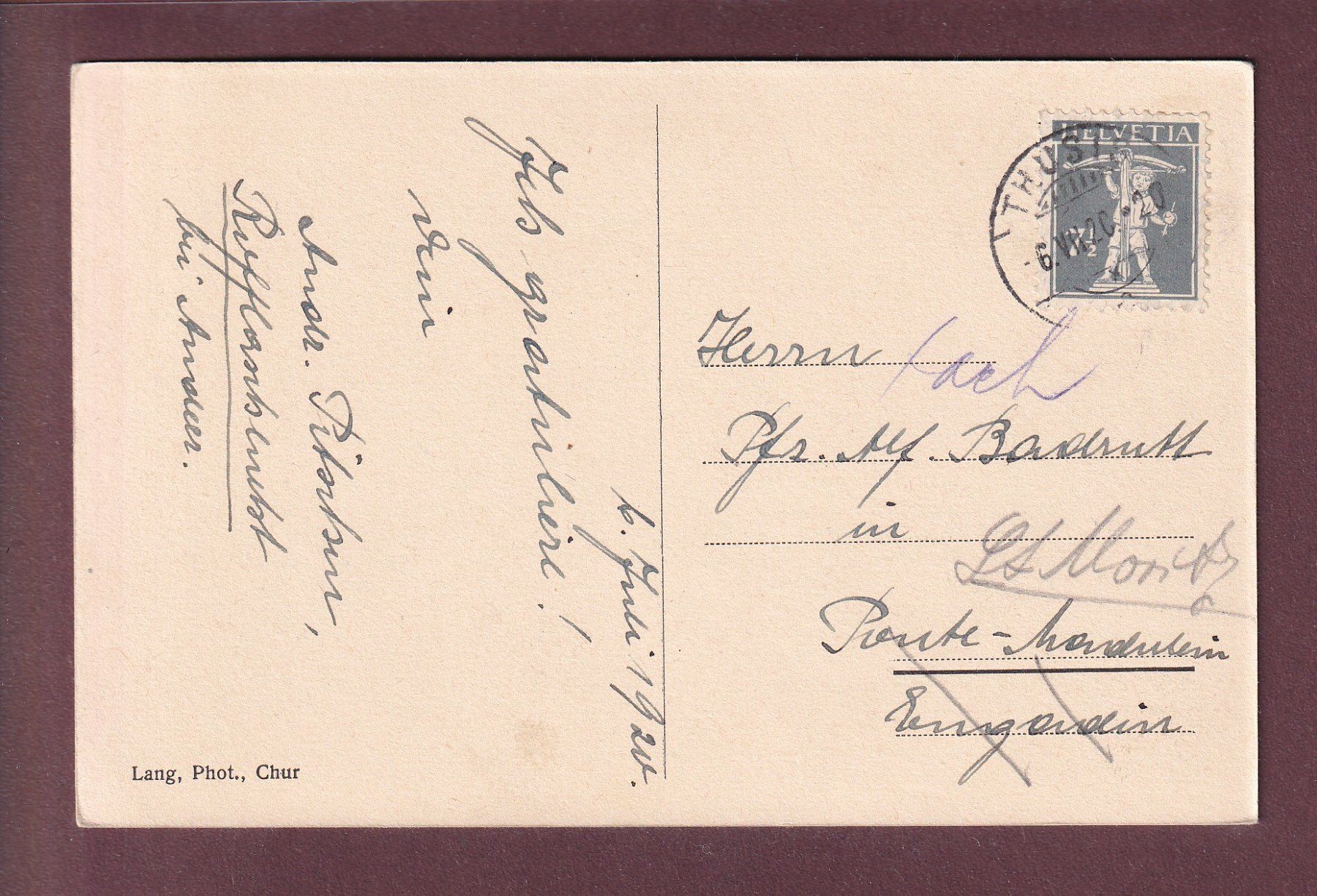 Cartoline postali: CHUR - St. Martin - 1920 – Usato da Pully venduto da nicecards 1