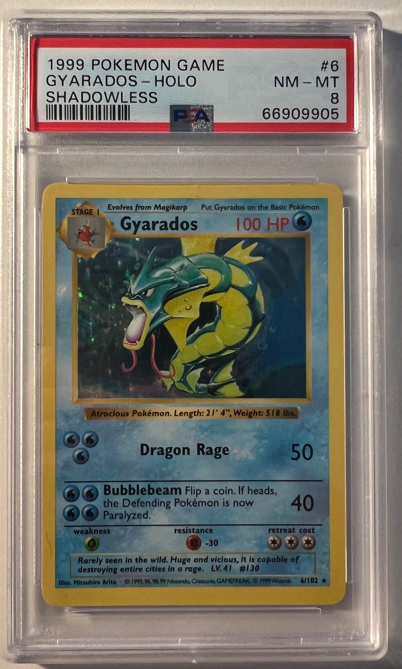 Pokémon Carte collezionabili: Gyarados Holo 6/102 Shadowless PSA 8 – Usato da Etoy venduto da RochetteCards