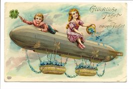 Neujahr - Glückliche Fahrt mit  Zeppelin - Präge-Litho   191