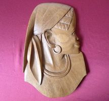 Grand buste africain relief en bois fait à la main Afrique