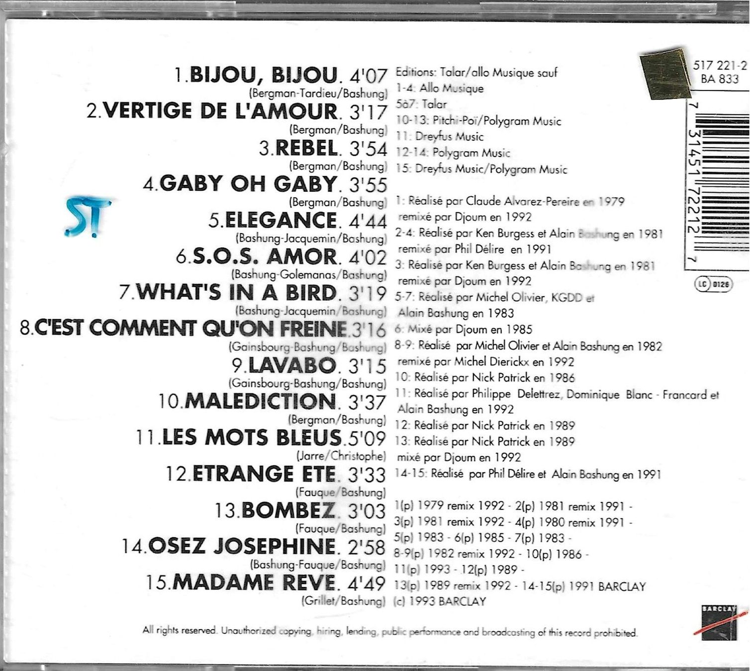 CD: Bashung - Same Best Of – Usato da Savagnier venduto da Ne2065 1