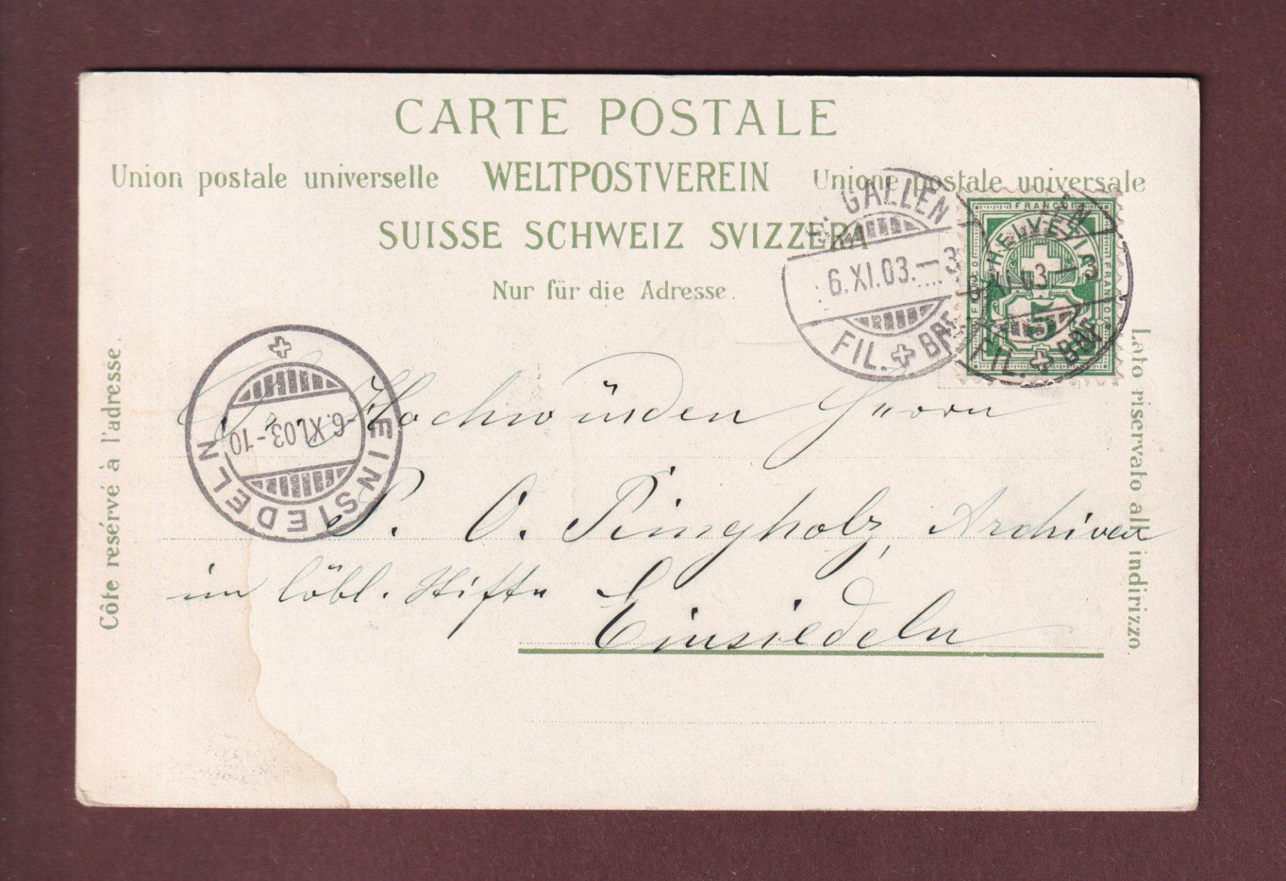 Cartoline postali: ST. GALLEN - Museum - 1903 – Usato da Pully venduto da nicecards 1