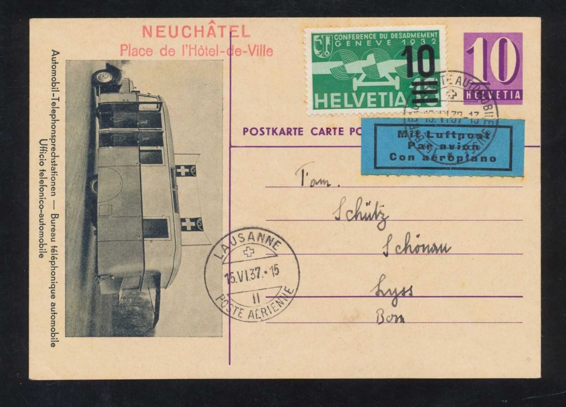 Tutti i francobolli: 1937 Ganzsache Nr P146.002a mit Flugpost 20b – Usato da Schnottwil venduto da Chasarmar
