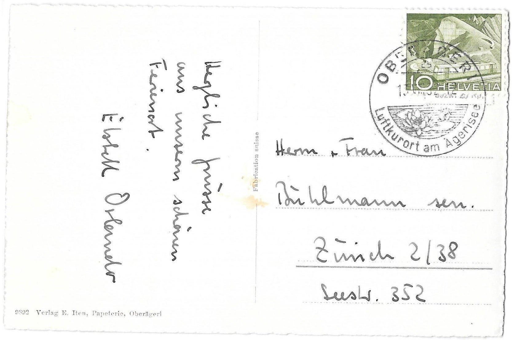 Cartoline postali: Oberägeri Ansicht mit See – Usato da Olten venduto da clotaldi 1
