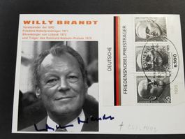 Willy Brandt Autogramm auf Sonderbriefmarke, Top Zustand