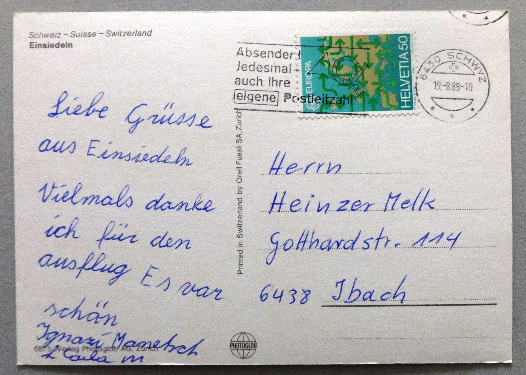 Ansichtskarten: Einsiedeln – Gebraucht aus Fétigny von Billy2miny 1