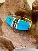 Vintage Silberring 925 – Türkis-Inlay & Markasitglanz - G53