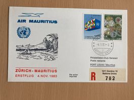 UNO Genf 1983 R-Flugbrief Air Mauritius Zürich Port Louis