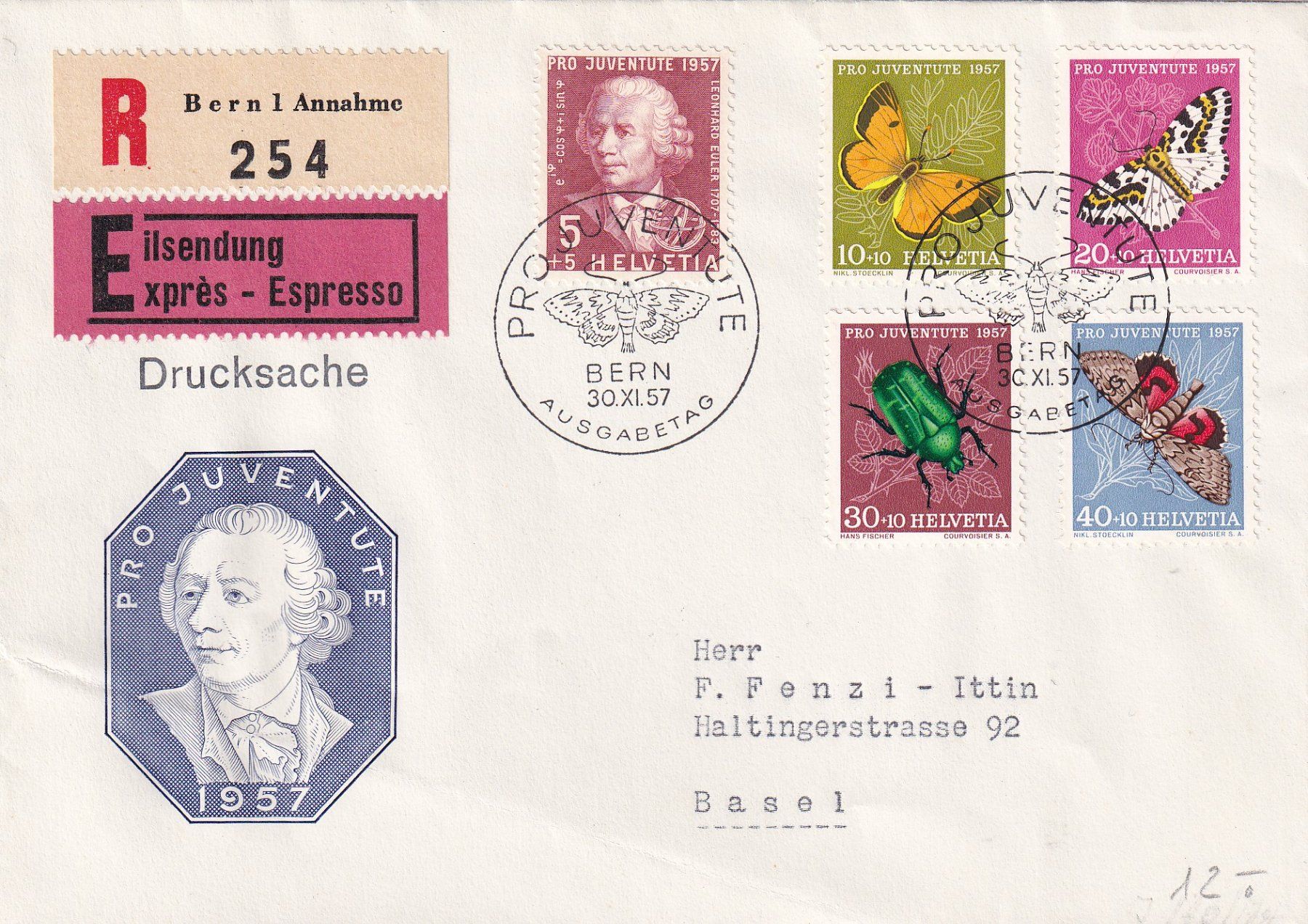 Tutti i francobolli: Pro Juventute FDC Satzbrief 1957 – Usato da Spreitenbach venduto da Sansimark