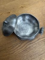 Pewter pot with lid, apple shape, serving dish, vintage