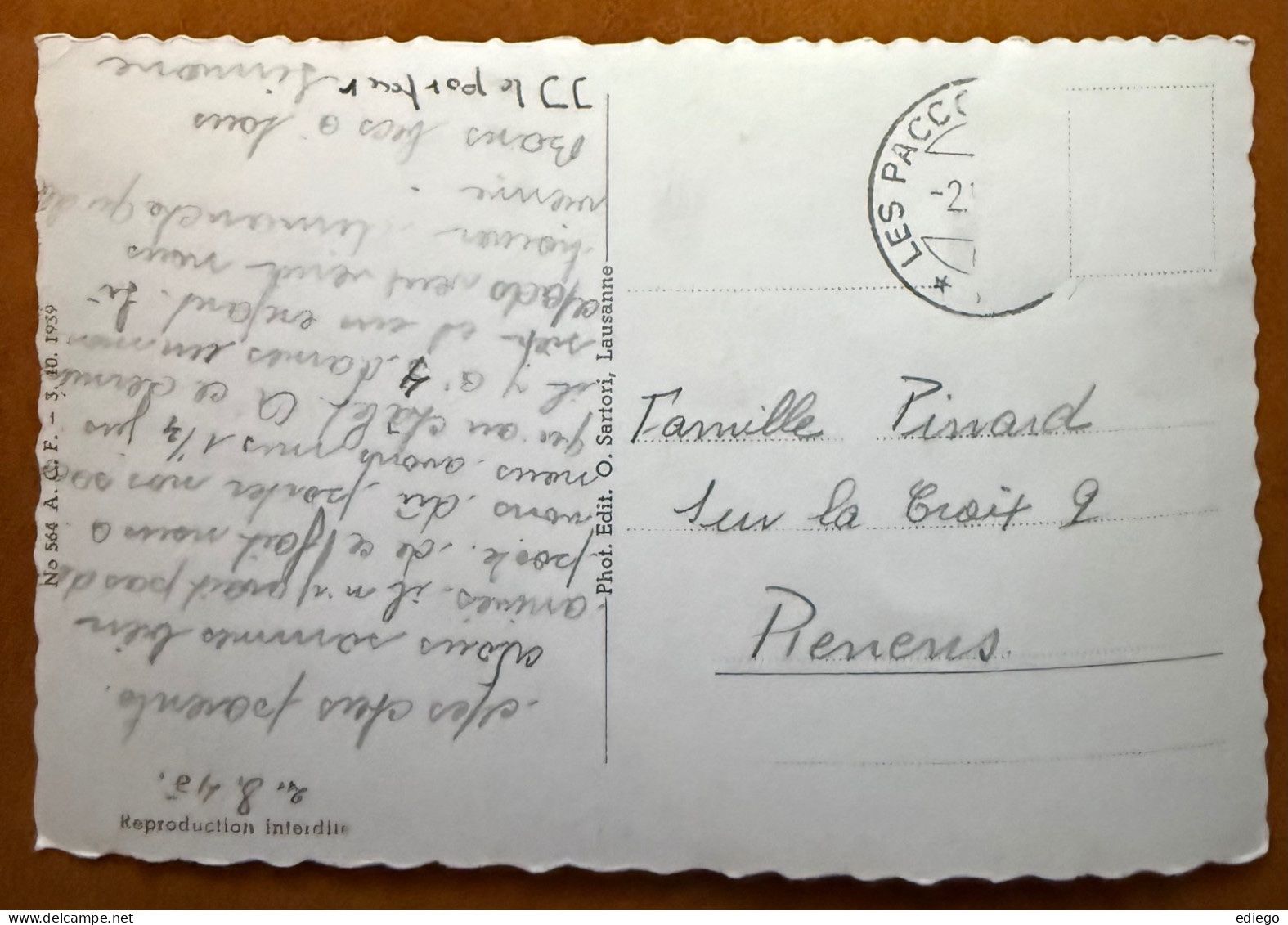 Cartoline postali: Châtel St. Denis - Les Paccots - Lac des Joncs 1945 – Usato da Lutry venduto da Ediego 1