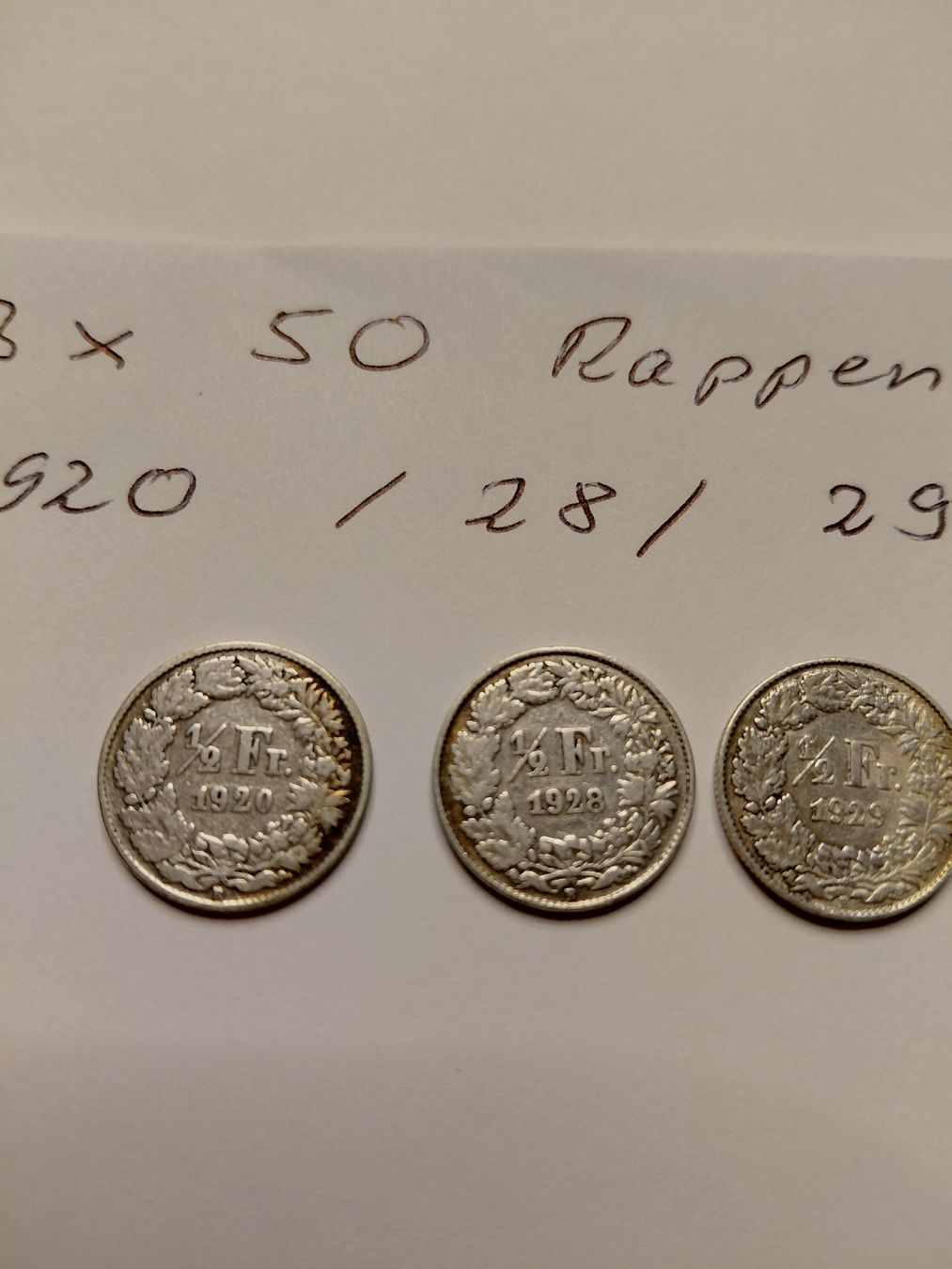 Tutti le monete: 3x 50 Rappen Silber 1920 28 und 29 – Usato da Bonaduz venduto da topolino052 1