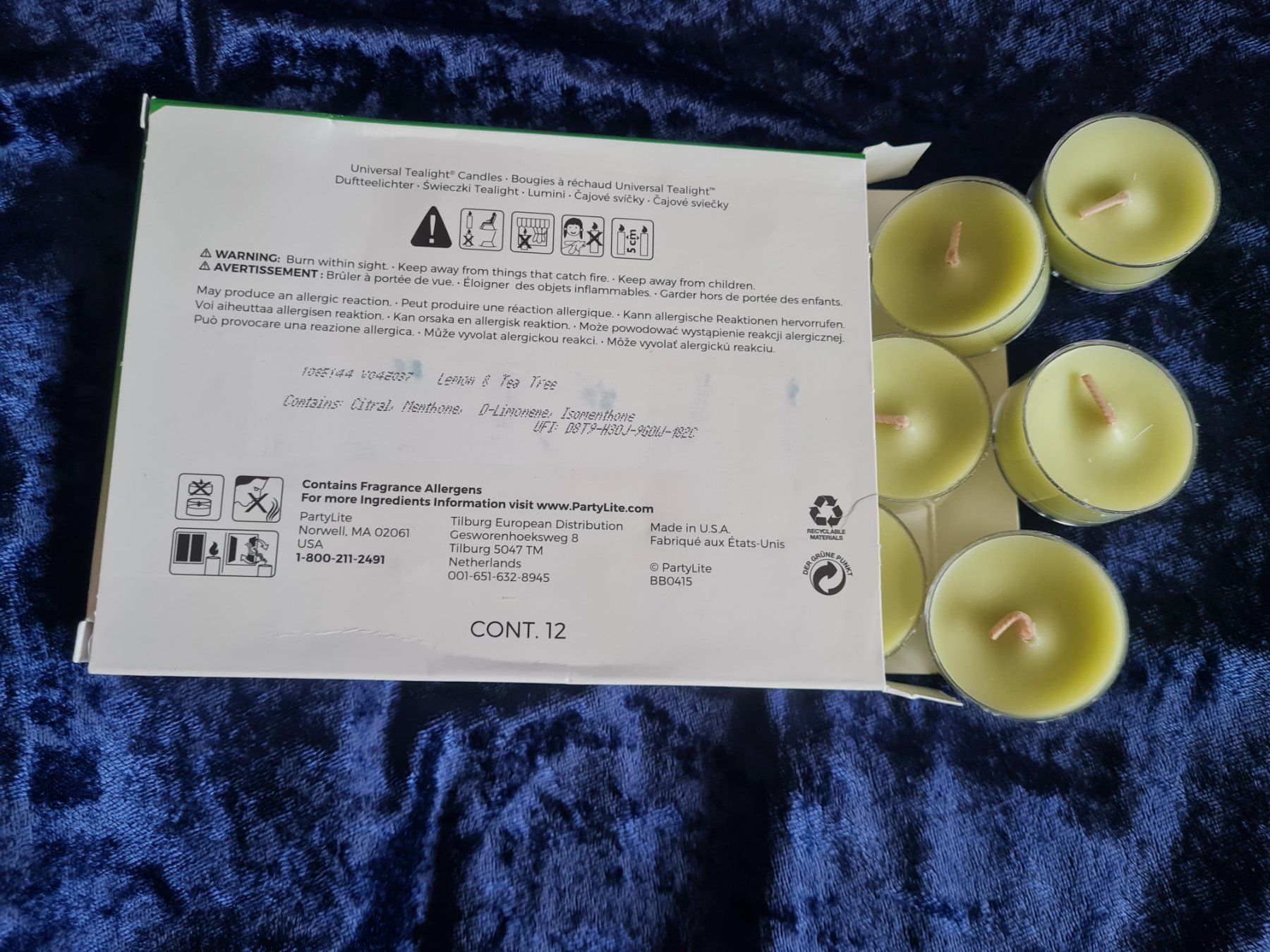 Partylite Kerzen: PartyLite - 12 Teelichter Lemon + Tea Tree - Fresh Home – Neu und originalverpackt aus Othmarsingen von Kleibai