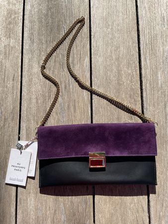 Sac à main Au Printemps Paris noir violet neuf avec étiquett