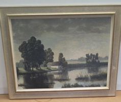 Ölgemälde Flusslandschaft signiert Jorn 80x61cm