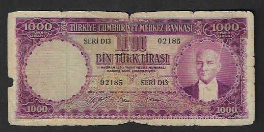 Banconote: Türkei  1000  Lire  Gebraucht – Usato da Gordola venduto da coinsandnotes
