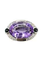 Bague or blanc 18K, améthyste, saphirs et diamants
