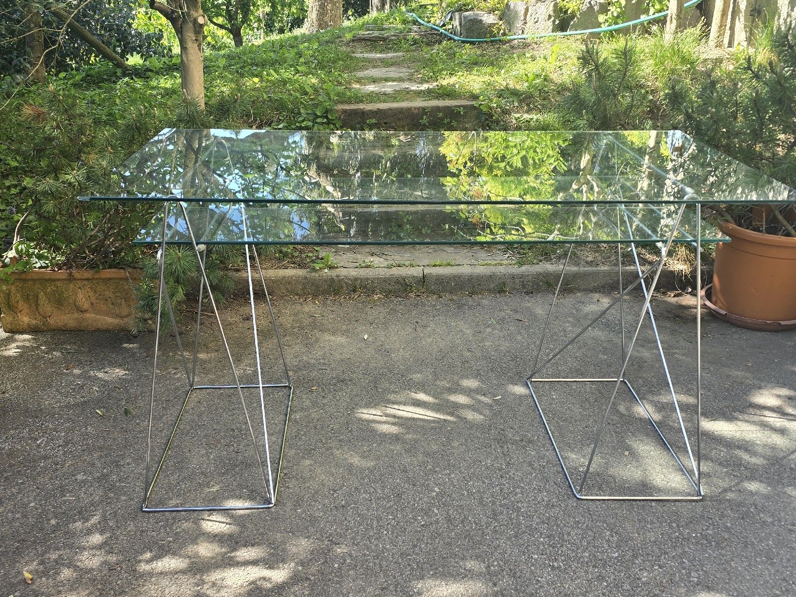 Tavoli: Designer Glas-Stahl Tisch/ Table Crystal/Acier – Usato da Lausanne venduto da Asf99 3