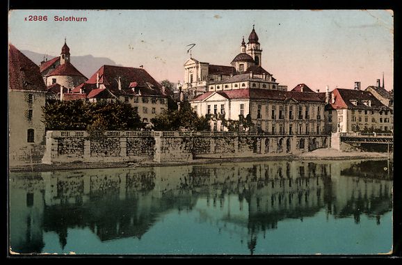 Ansichtskarten: AK Solothurn, Uferpartie mit Kirche – Gebraucht aus Berlin von bartko-reher