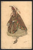 sign. Bakst: Mädchen mit Hut und Umhang