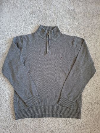 Pull 1/4 zip Tommy Hilfiger gris fermeture éclair taille XL