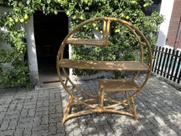 Rundes Bambus Regal mit Flechtböden, Retro, guter Zustand