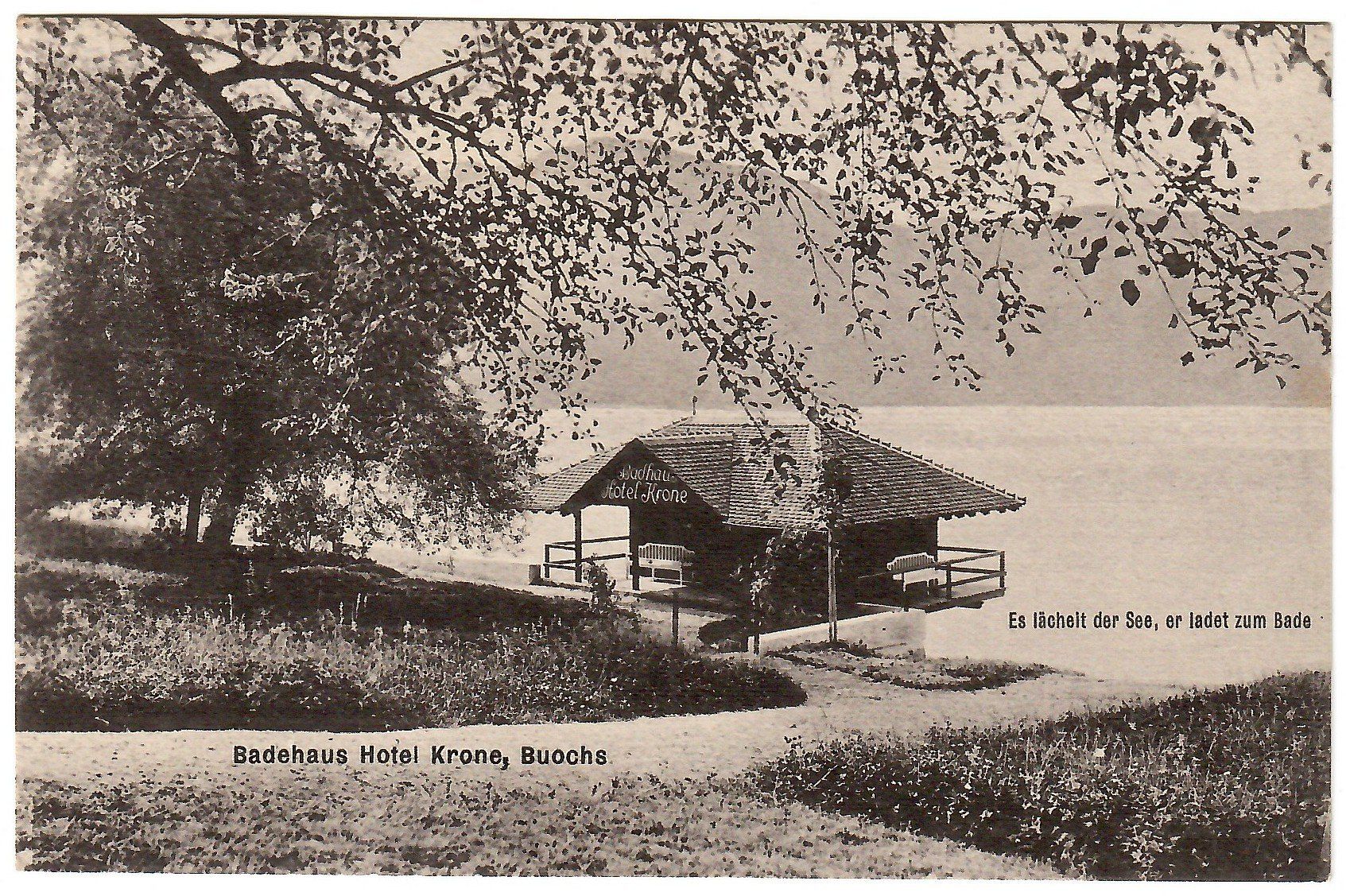 Cartoline postali: Ansichtskarte Buochs,  Badehaus Hotel Krone – Usato da Kerns venduto da etma3