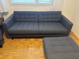 Zwei Sofas mit Hocker dunkelgrau Stoff neuwertig 