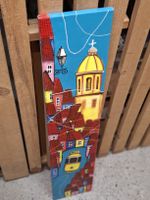 Tableau peinture ville colorée motif tram état neuf