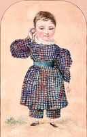 DESSIN AQUARELLÉ XIX ÈME ENFANT ÉCOUTANT SA MONTRE DE POCHE