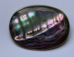 Vintage Mexiko Alpaka-Brosche mit Abalone-Muschel – 60s/70s
