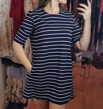Marine-Look Sommerkleid gestreift, Gr. L/XL, mit Taschen 👗