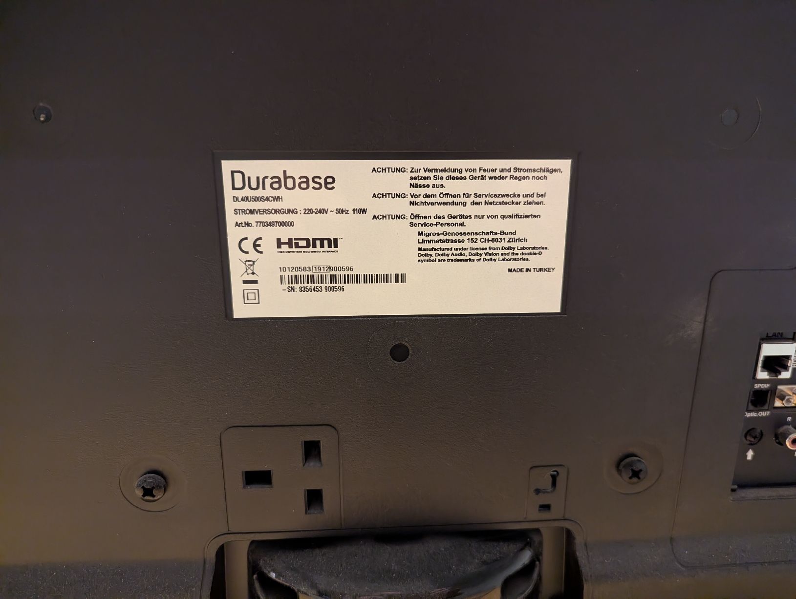 Durabase Televisori: Durabase tv dl40u500s4cwh – Usato da Wünnewil venduto da Susuki125gt 1