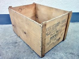 alte Holzkiste Kiste KNÄCKEBROT-WERKE MURTEN ROLAND 1948