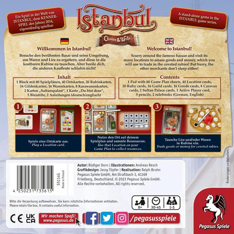 Pegasus Spiele Giochi: Spiel Istanbul – Choose & Write – Nuovo e nell'imballaggio originale da Uster venduto da Ludit 1