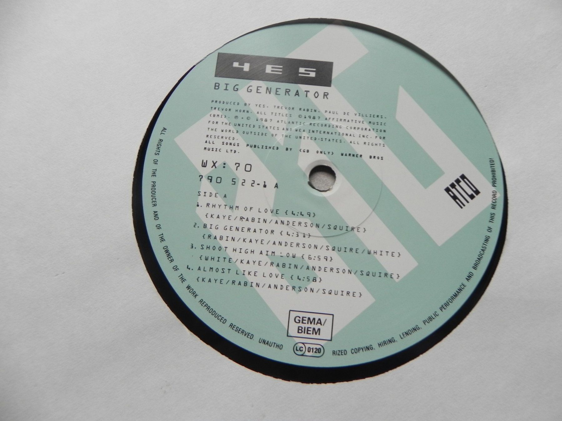 Dischi in vinile: LP brit. Progressiv Art Rock Yes 1987 Bic Generator – Usato da Siebnen venduto da krimsie 4