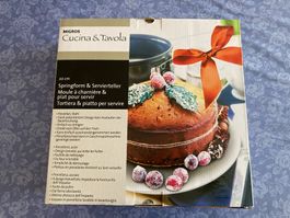 2 Migros Springformen mit Porzellan-Servierteller 20 + 24 cm