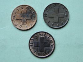 3x  1 Rappen  1955 - 1963- 1969