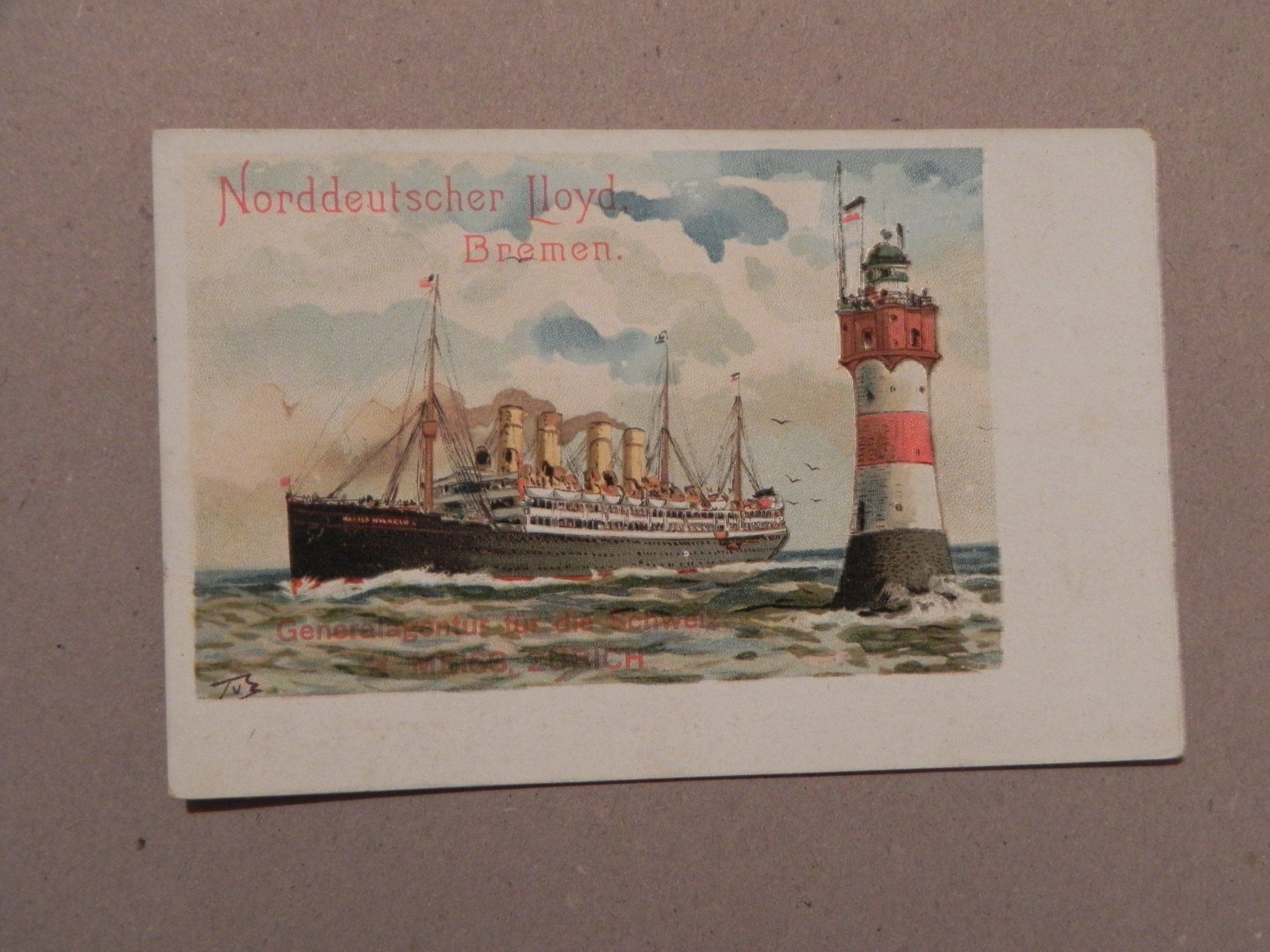 Cartoline postali: Karte Dampfschiff Leuchtturm Lloyd 1900 – Usato da Siebnen venduto da krimsie