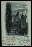 Mondschein-AK Thun, Schloss, Nachtansich