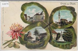 Gruss aus Cham - Kleeblatt-Präge-Litho