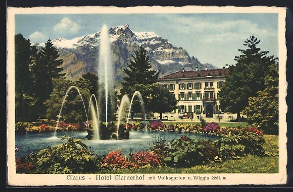 Cartes postales: Glarus, Hotel Glarnerhof mit Volksgarten – D'occasion à Berlin par bartko-reher