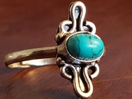 Ring mit Türkis silberfarben, verstellbar, apart gefasst