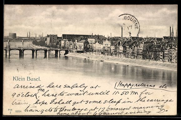 Cartoline postali: Klein Basel, Rhein mit Brücke und Uferh – Usato da Berlin venduto da bartko-reher