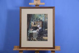 Anni Kloss, Aquarell "Näherin" signiert und datiert von 1933