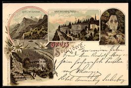 Lithographie Seelisberg, Hotel Sonnenberg, Rütti, Rütli