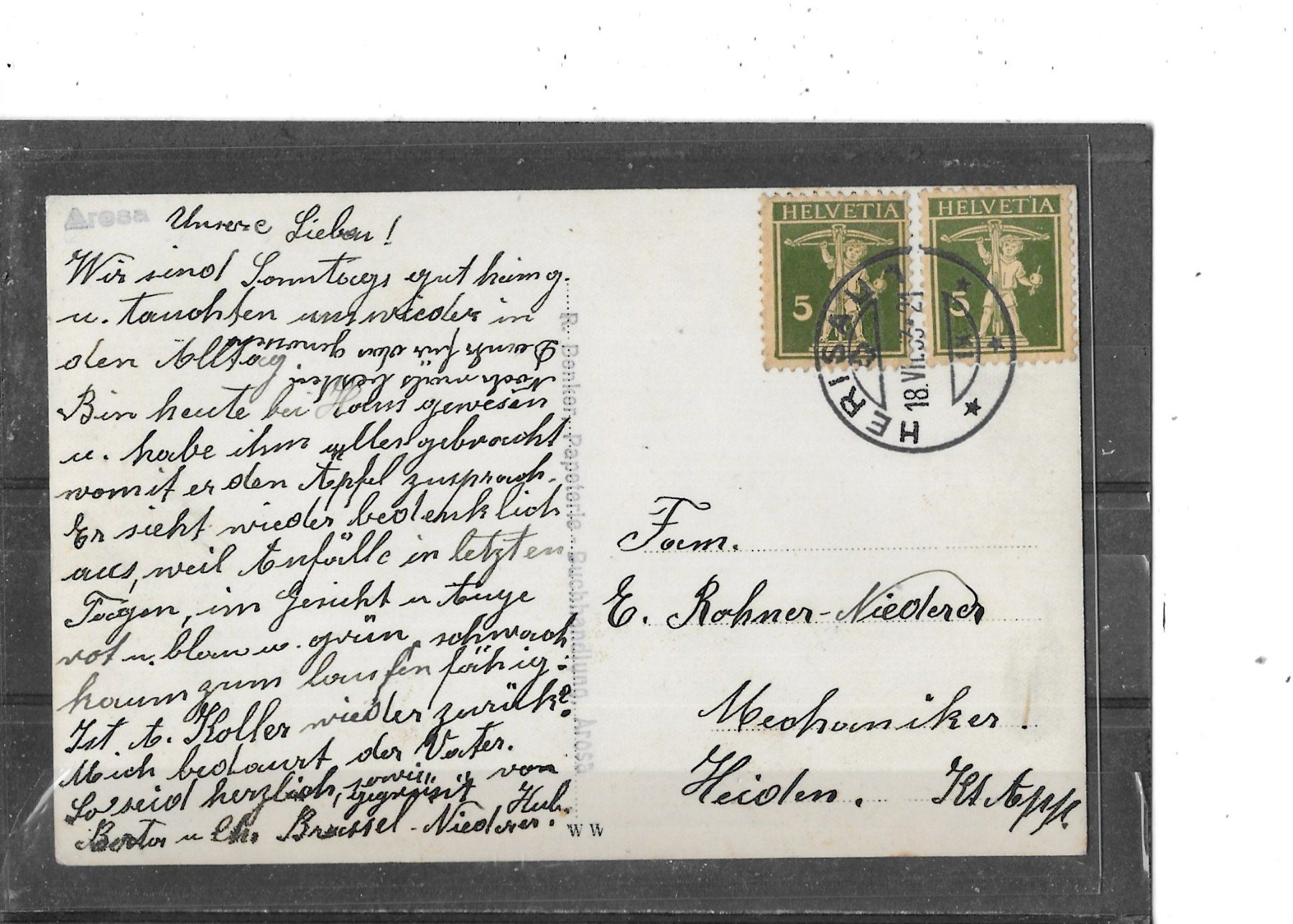 Ansichtskarten: GR Arosa 1933 – Gebraucht aus Schocherswil von Wilare 1