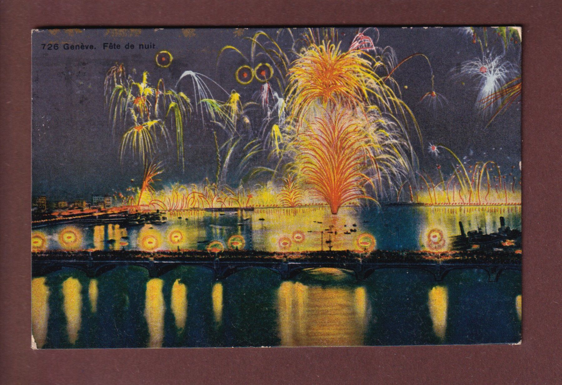 Cartoline postali: GENEVE - Fête de nuit - 1920 – Usato da Pully venduto da nicecards