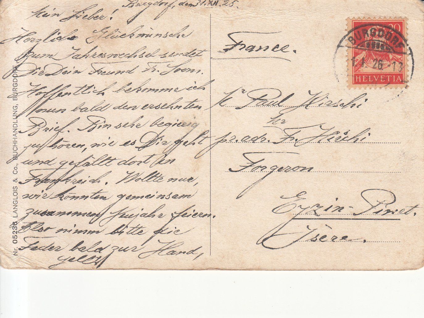Cartoline postali: Burgdorf 1925 – Usato da Bürglen TG venduto da StampGraf 1