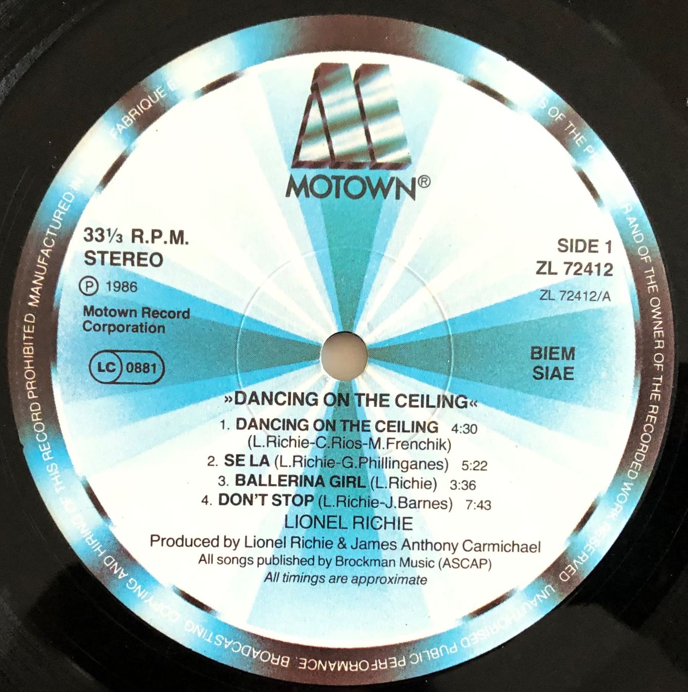 Dischi in vinile: LIONEL RICHIE - DANCING ON THE CEILING – Usato da Poliez-Pittet venduto da Newtown-Records 3